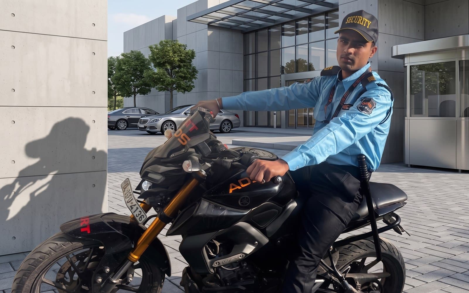 ADS QRT rider on a branded rapid-response motorcycle