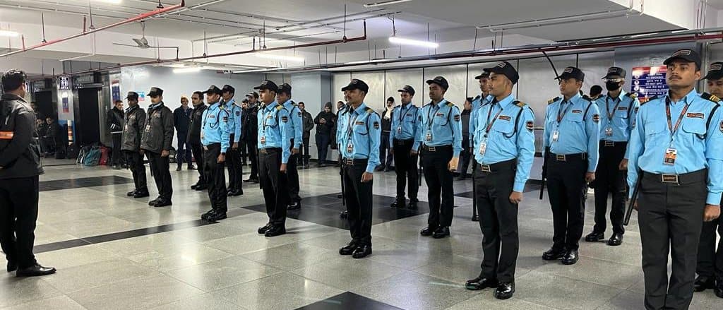 ADS guards in full formation at a metro station roll call